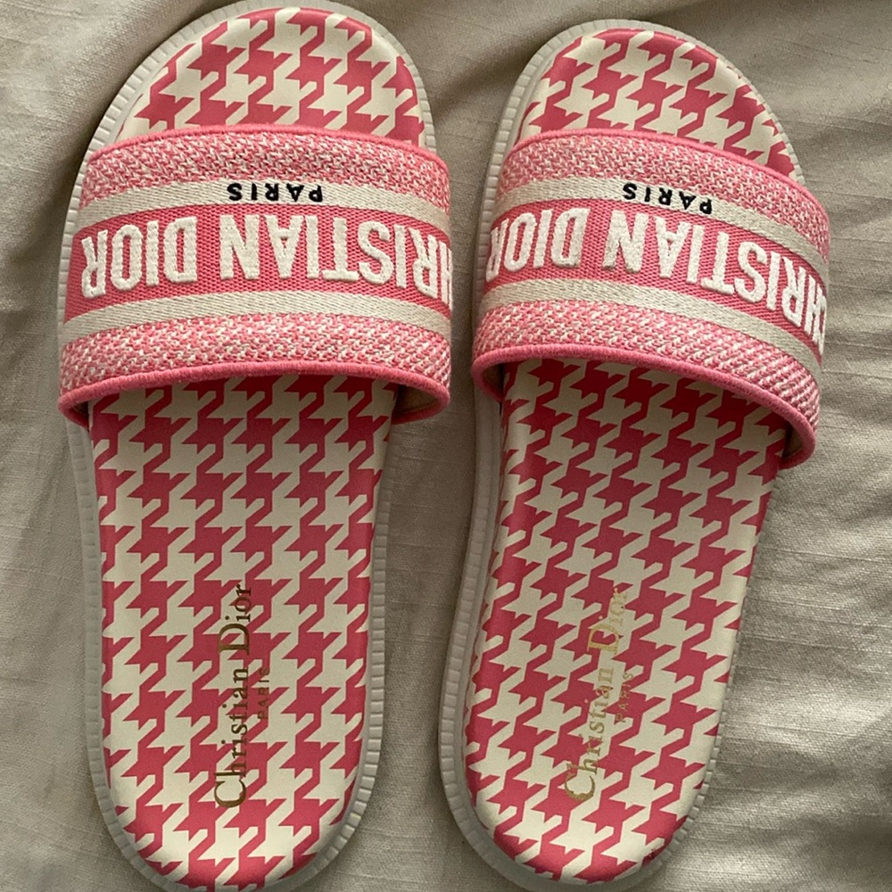 Authentic Christian Dior D-Way micro pop up logo embroidery slides - womens 39